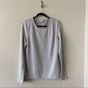 Reiss-textured Jacquard Grey & White Long Sleeve Top